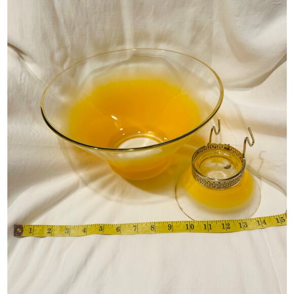 Vintage Anchor Hocking Chip & Dip Bowl Set Frosted Yellow 2 Tier MCM Party 60s - Picture 5 of 15